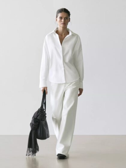 CHEMISIER À PINCES EN POPELINE DE COTON MASSIMO DUTTI MASSIMO DUTTI