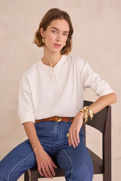 T-SHIRT EN COTON MAILLE PIQUÉ ECRU MAISON 123