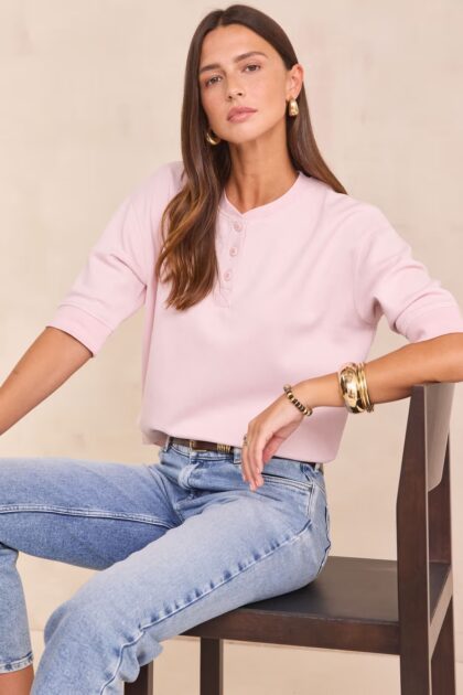 T-SHIRT EN COTON MAILLE PIQUÉ ROSE PALE MAISON 123