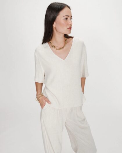 TOP MANCHES COURTES SABLE GRACE & MILA