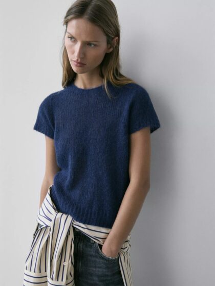 PULL MAILLE MANCHES COURTES ALPAGA MÉLANGÉ MASSIMO DUTTI