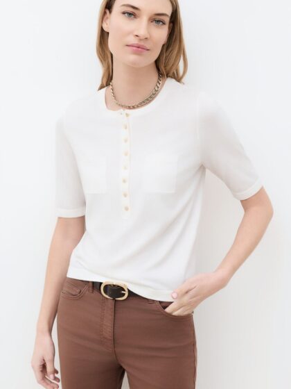 PULL COL TUNISIEN AJUSTÉ ECRU CAROLL