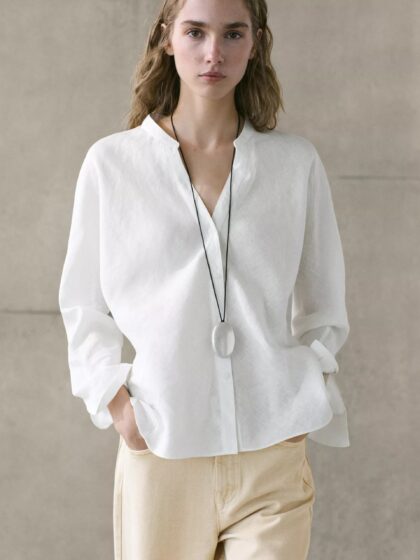 CHEMISE COL OFFICIER 100 % LIN MASSIMO DUTTI