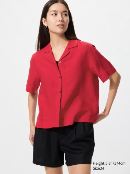 CHEMISE COL OUVERT EN LIN RUGE UNIQLO