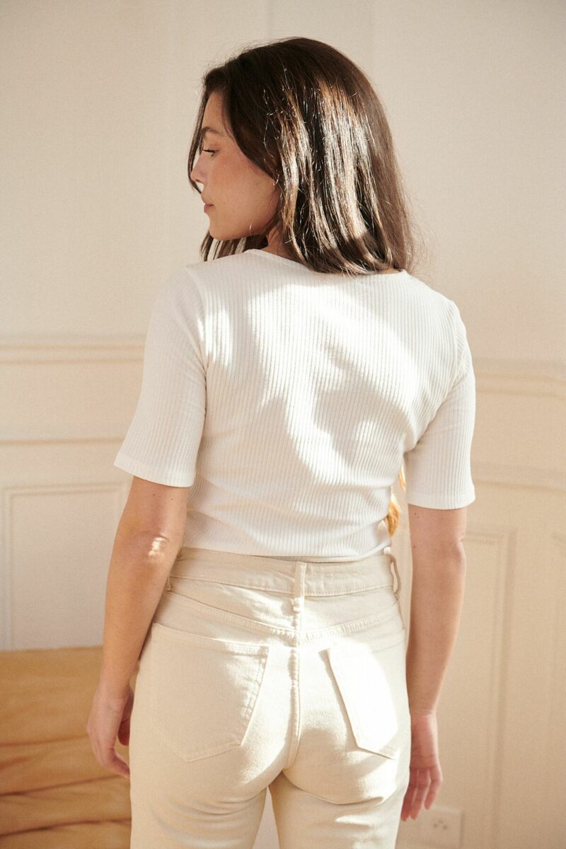PULL NATHAEL MAILLE COTELLEE EN COTON A ENCOLURE BOUTONNEE – Image 4