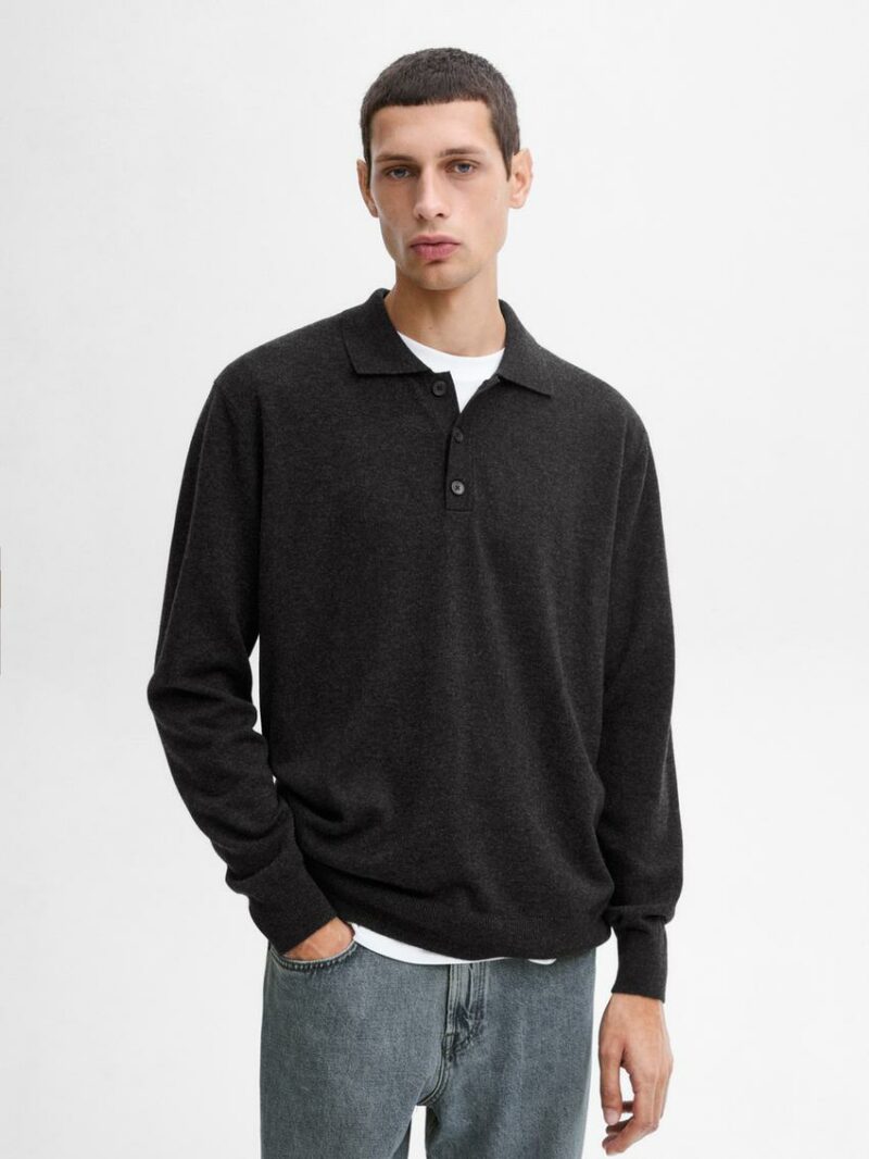 PULL EN MAILLE À COL POLO EN LAINE MÉLANGÉE