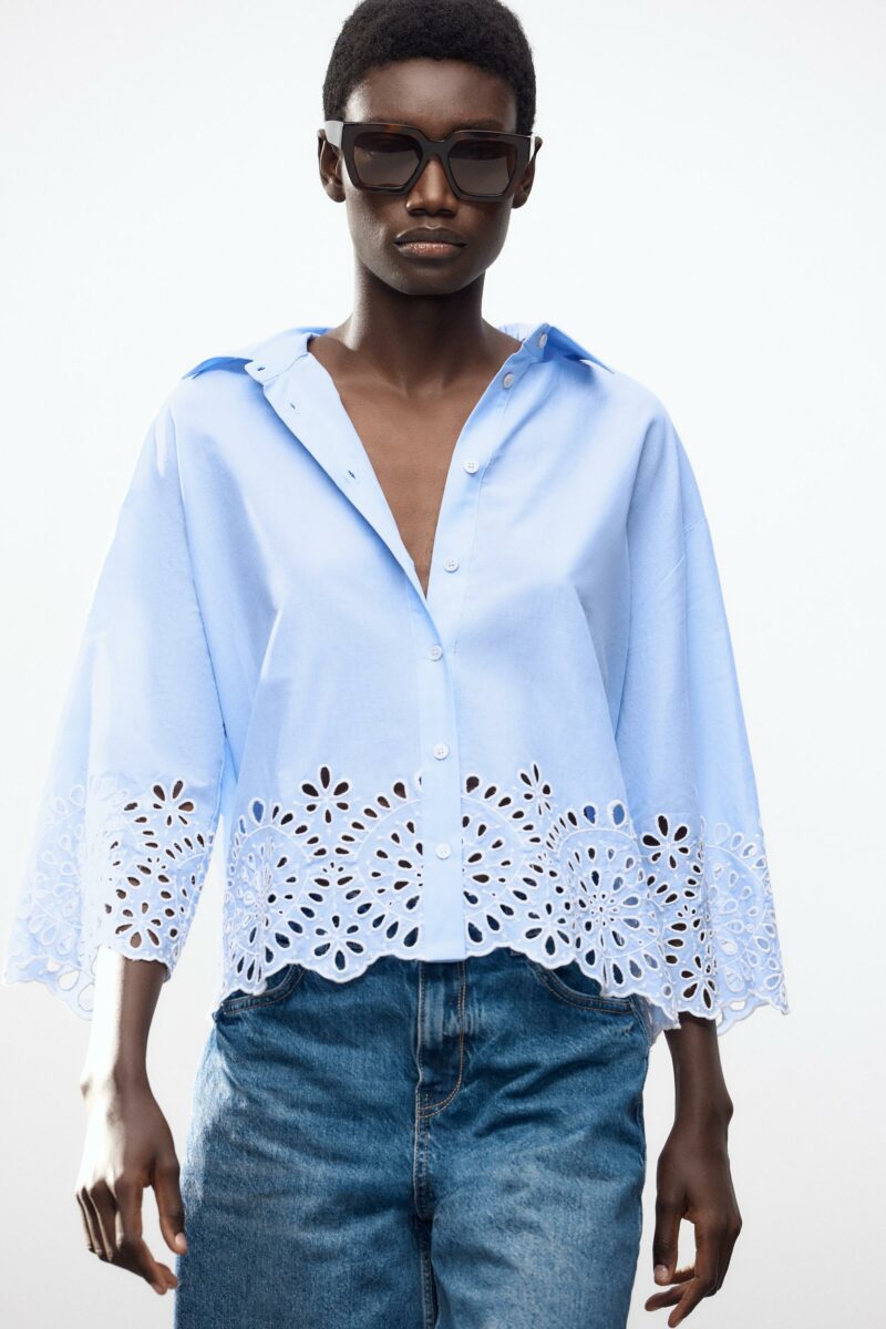CHEMISE EN POPELINE À BRODERIES PERFORÉES