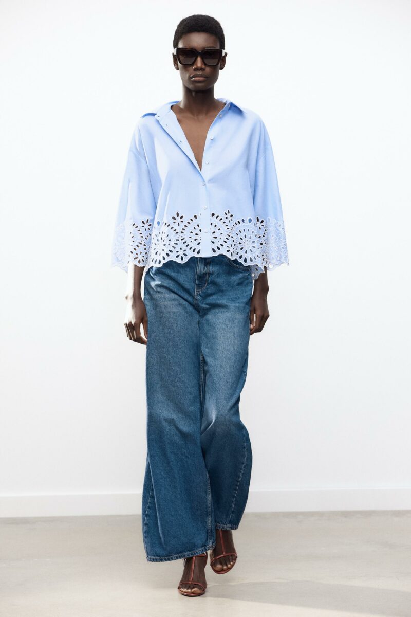 CHEMISE EN POPELINE À BRODERIES PERFORÉES – Image 2