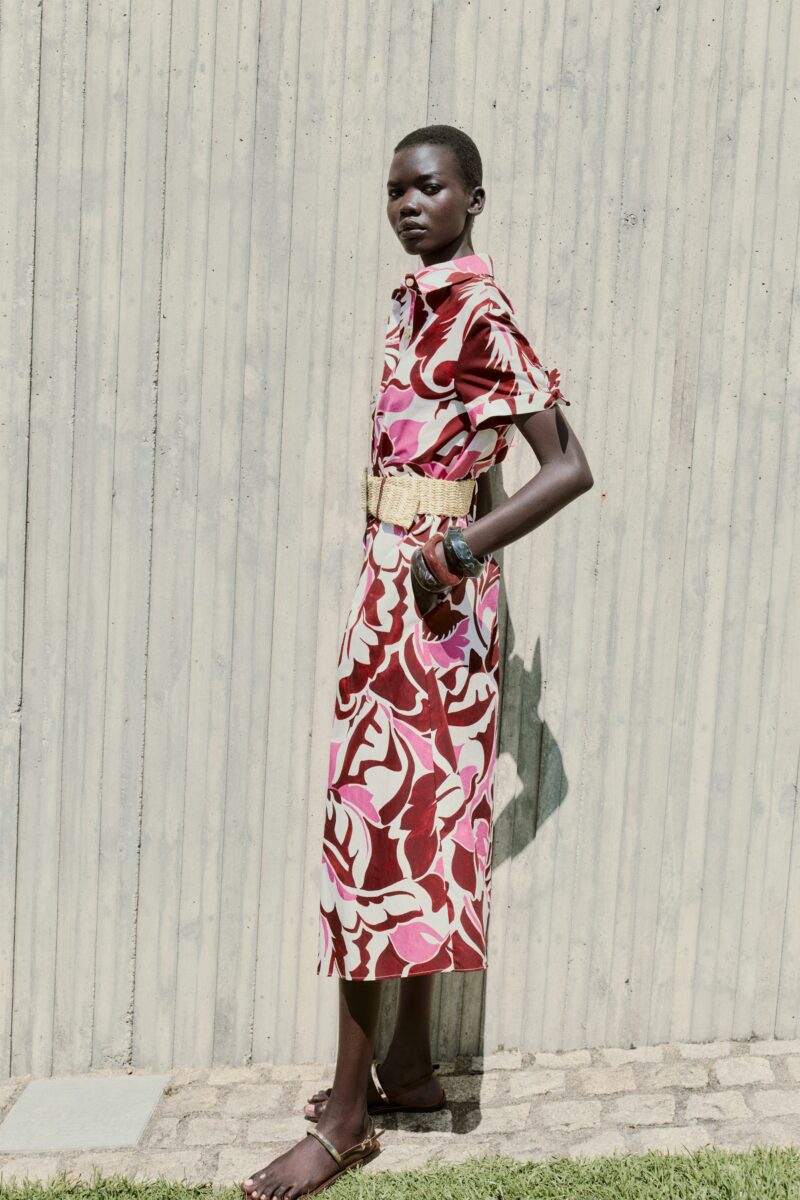 ROBE MIDI EN POPELINE IMPRIMÉE CEINTURE – Image 2