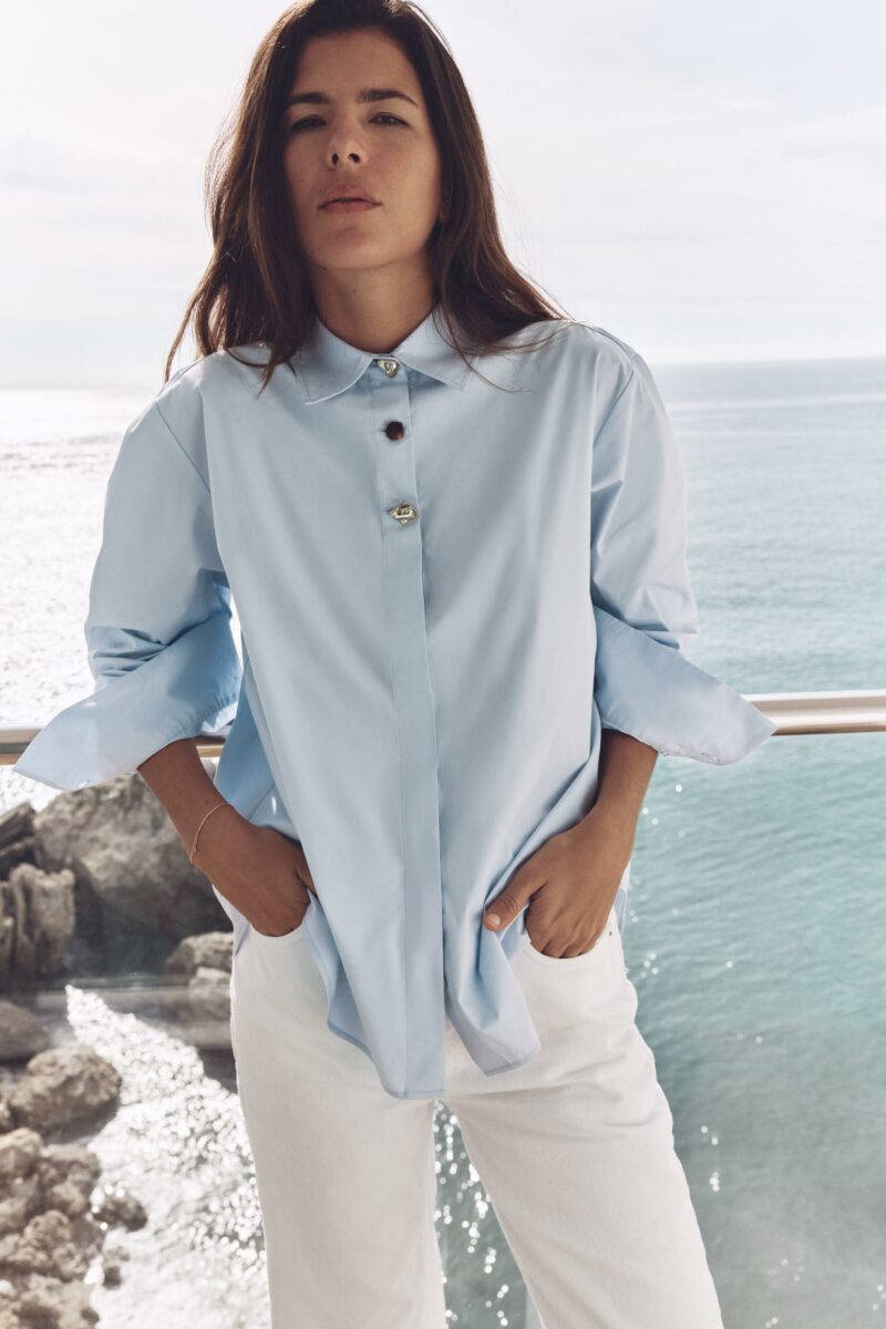 CHEMISE EN POPELINE À BOUTONS EN MATIÈRES VARIÉES – Image 2