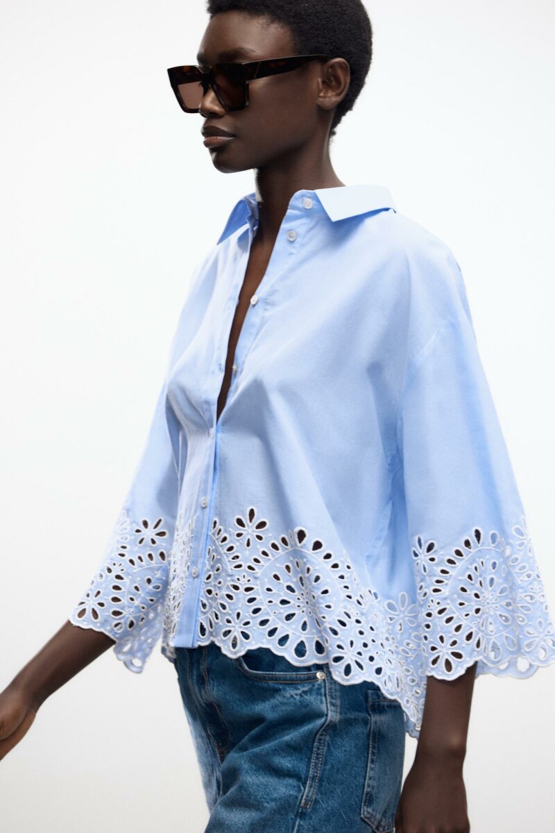 CHEMISE EN POPELINE À BRODERIES PERFORÉES – Image 3