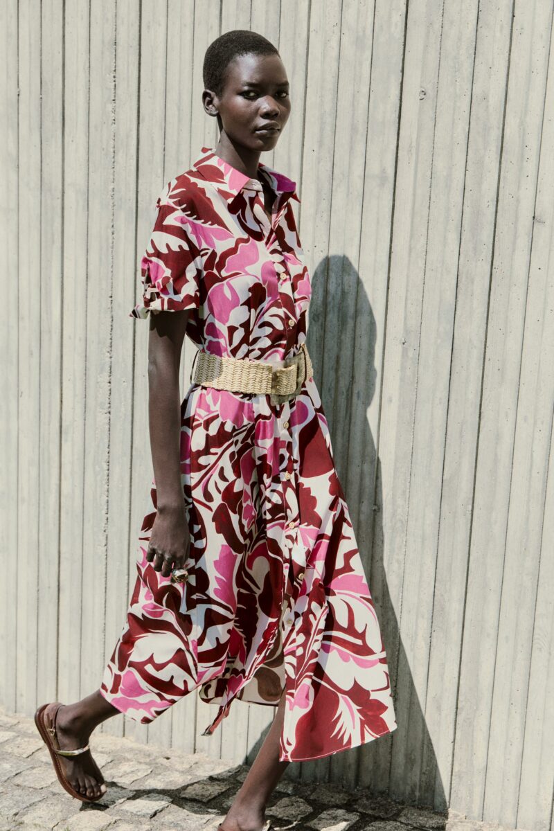 ROBE MIDI EN POPELINE IMPRIMÉE CEINTURE – Image 4