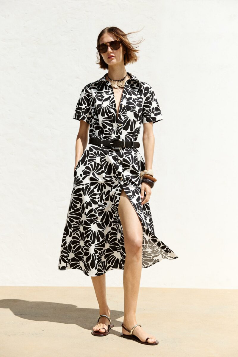 ROBE MIDI EN POPELINE IMPRIMÉE CEINTURE – Image 5