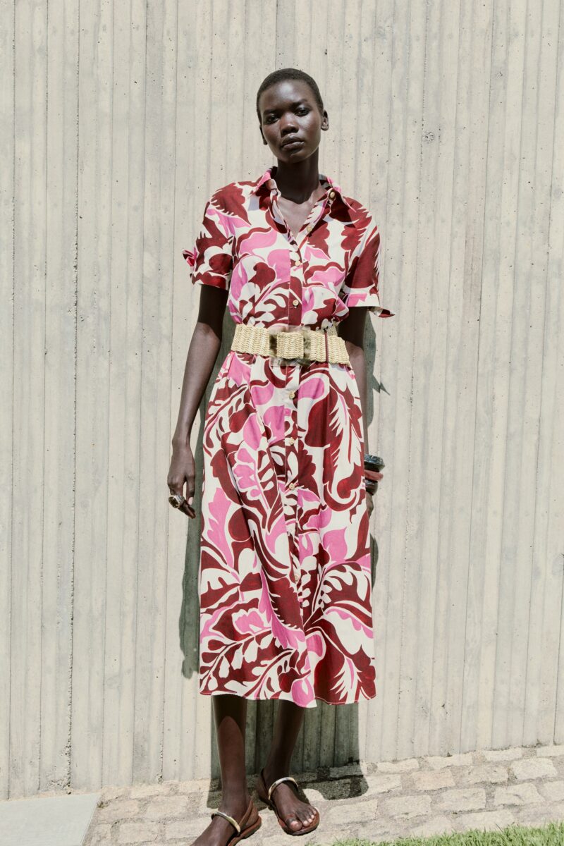 ROBE MIDI EN POPELINE IMPRIMÉE CEINTURE – Image 5
