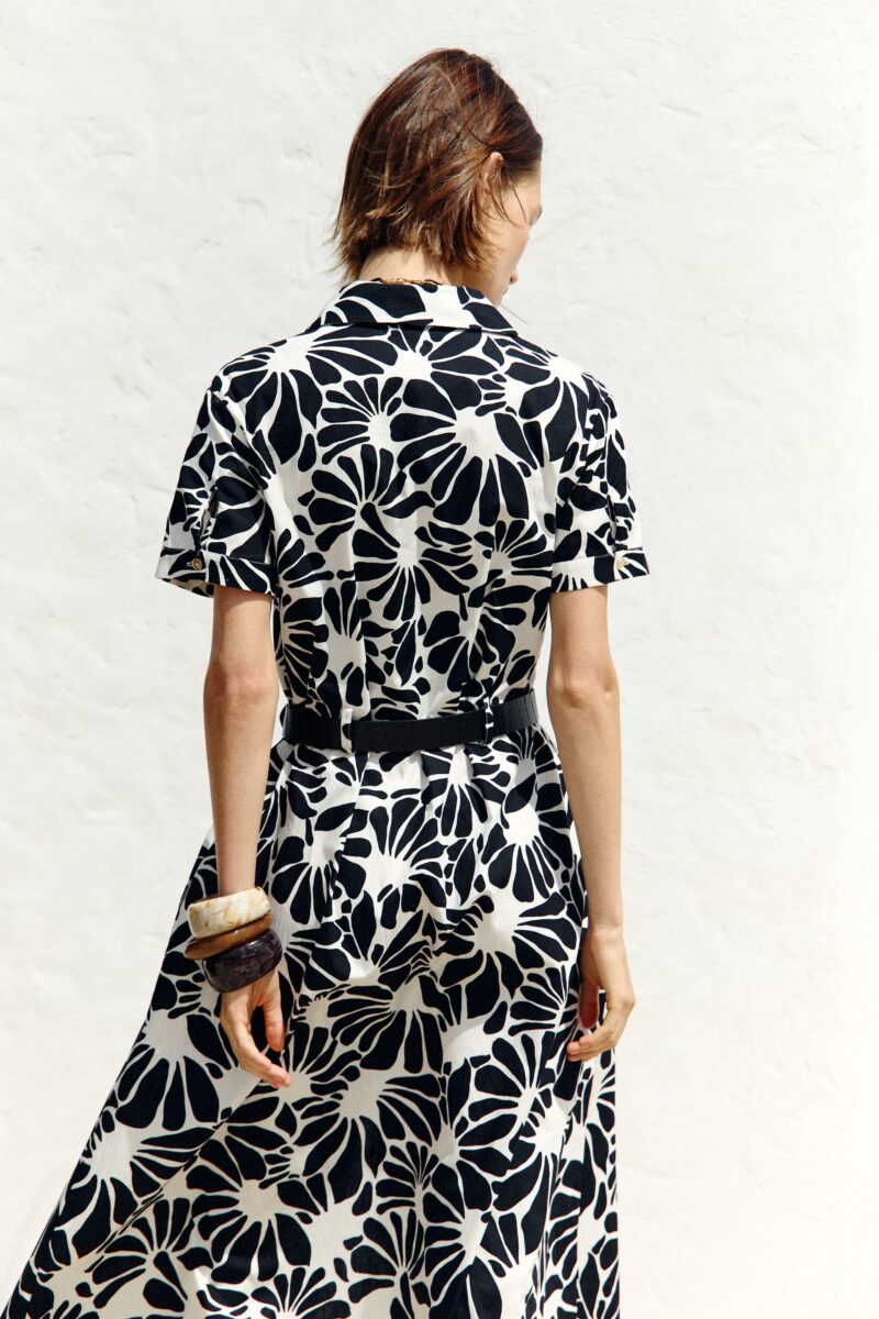ROBE MIDI EN POPELINE IMPRIMÉE CEINTURE – Image 6