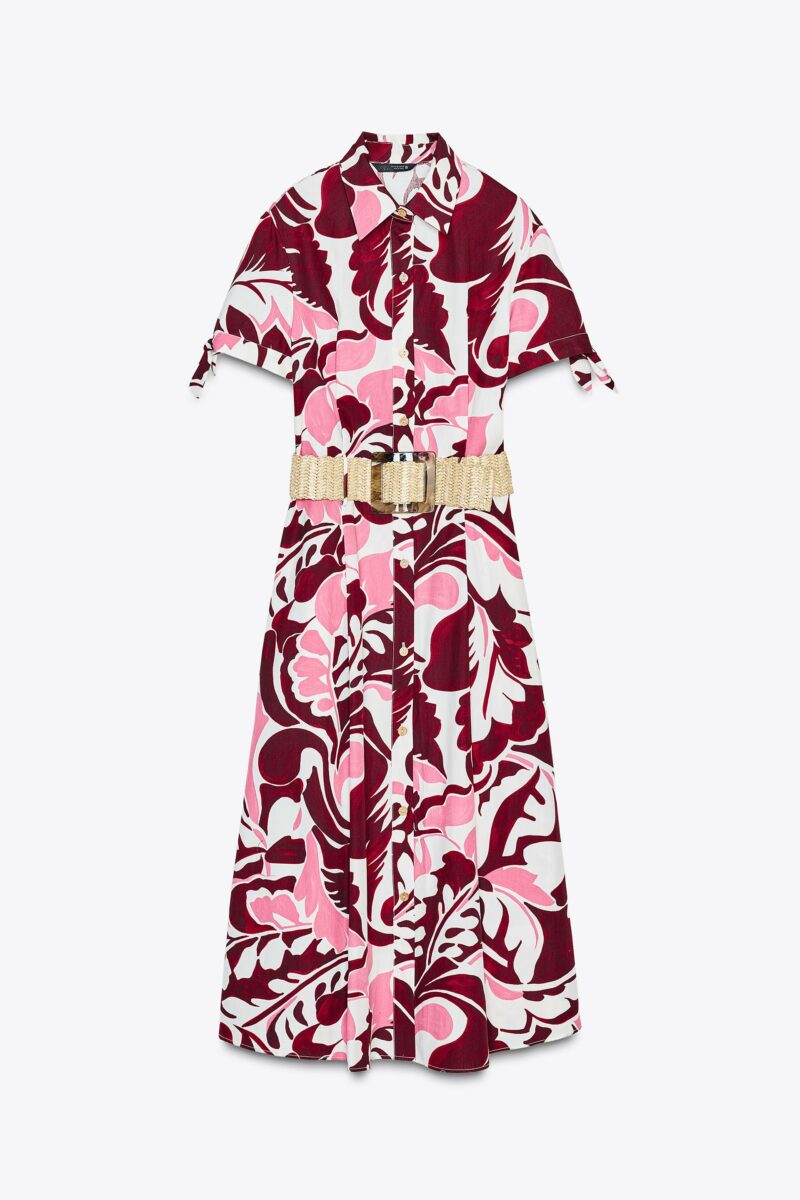 ROBE MIDI EN POPELINE IMPRIMÉE CEINTURE – Image 6