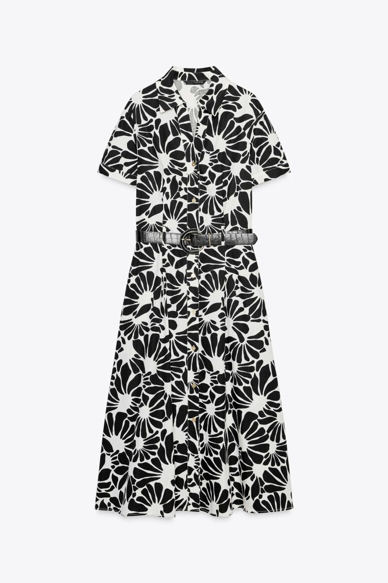 ROBE MIDI EN POPELINE IMPRIMÉE CEINTURE – Image 7