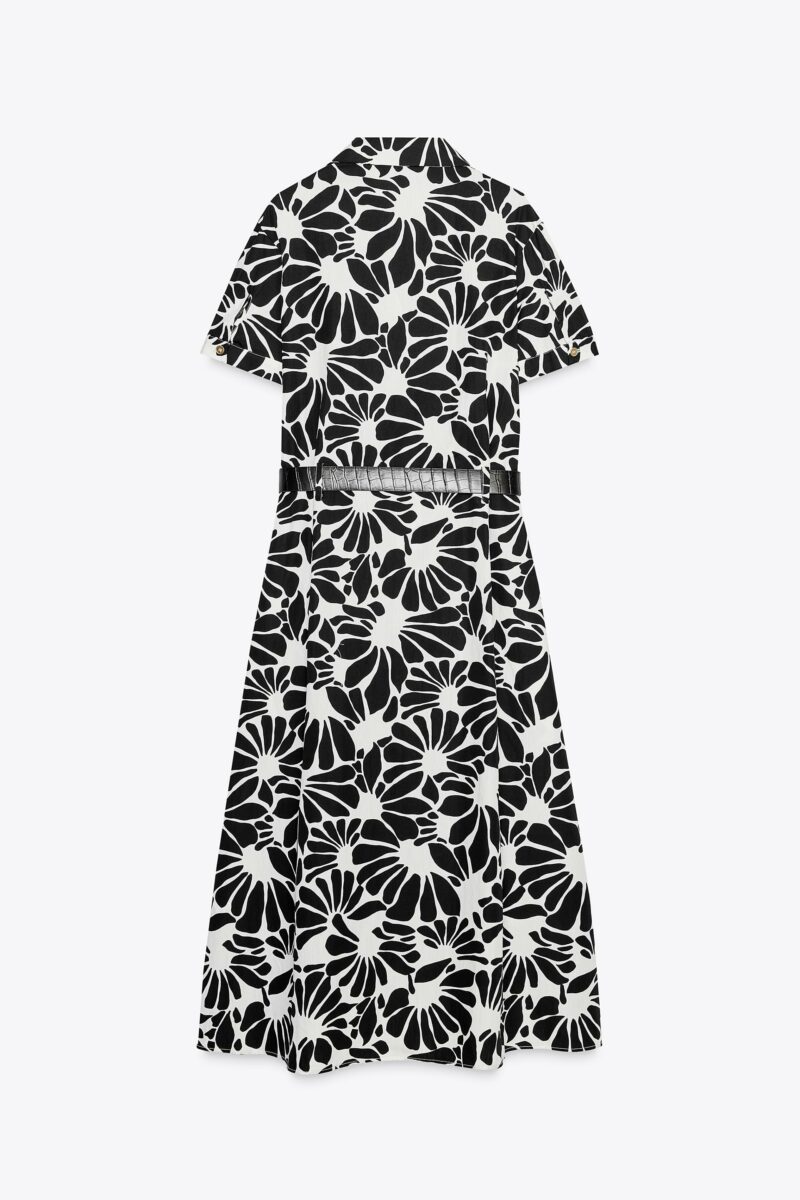 ROBE MIDI EN POPELINE IMPRIMÉE CEINTURE – Image 8