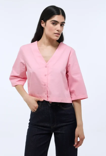 TOP MANCHES COURTES UNI EN COTON