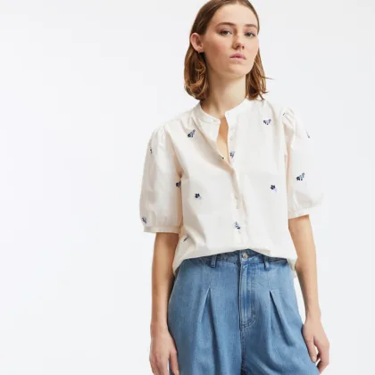 CHEMISE BRODEE A FLEURS COL MAO