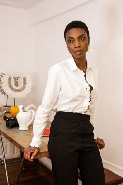 CHEMISE NATHAEL EN COTON AVEC FINITIONS FESTONNEES