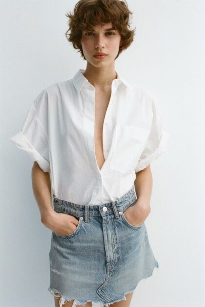 CHEMISE EN POPELINE AVEC POCHE