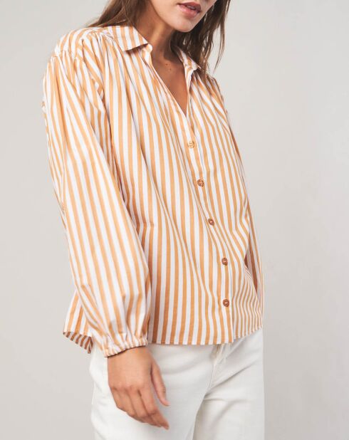 CHEMISE STELLA FOREST A RAYURE OCRE/BLANC – Image 2