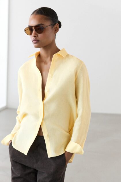 CHEMISE FLUIDE 100 % LIN JAUNE MASSIMO DUTTI