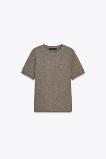 HAUT À MANCHES COURTES EN MAILLE AU TOUCHER DOUX GRIS